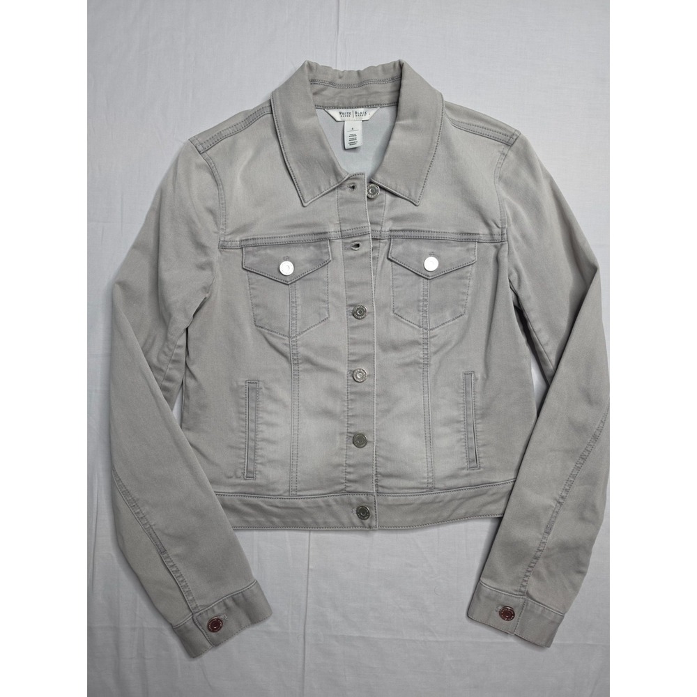 White House Black Market Trucker Jacket Women 6 Gray Cotton Stretch Button Front
